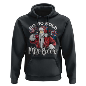 Christmas In July Hoodie Ho Ho Hold My Beer Summer Santa USA Flag 4th Of July TS11 Black Print Your Wear