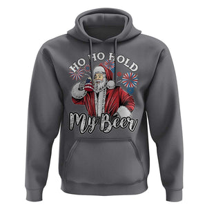 Christmas In July Hoodie Ho Ho Hold My Beer Summer Santa USA Flag 4th Of July TS11 Charcoal Print Your Wear