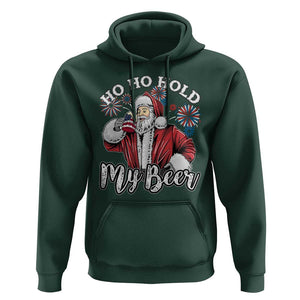 Christmas In July Hoodie Ho Ho Hold My Beer Summer Santa USA Flag 4th Of July TS11 Dark Forest Green Print Your Wear