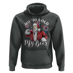 Christmas In July Hoodie Ho Ho Hold My Beer Summer Santa USA Flag 4th Of July TS11 Dark Heather Print Your Wear