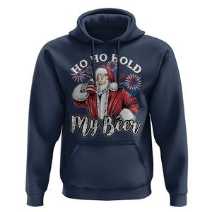 Christmas In July Hoodie Ho Ho Hold My Beer Summer Santa USA Flag 4th Of July TS11 Navy Print Your Wear