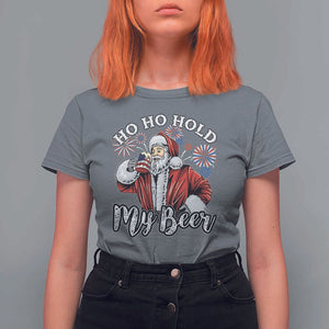 Christmas In July T Shirt For Women Ho Ho Hold My Beer Summer Santa USA Flag 4th Of July TS11 Charcoal Print Your Wear