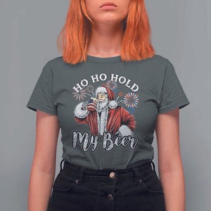 Christmas In July T Shirt For Women Ho Ho Hold My Beer Summer Santa USA Flag 4th Of July TS11 Dark Heather Print Your Wear