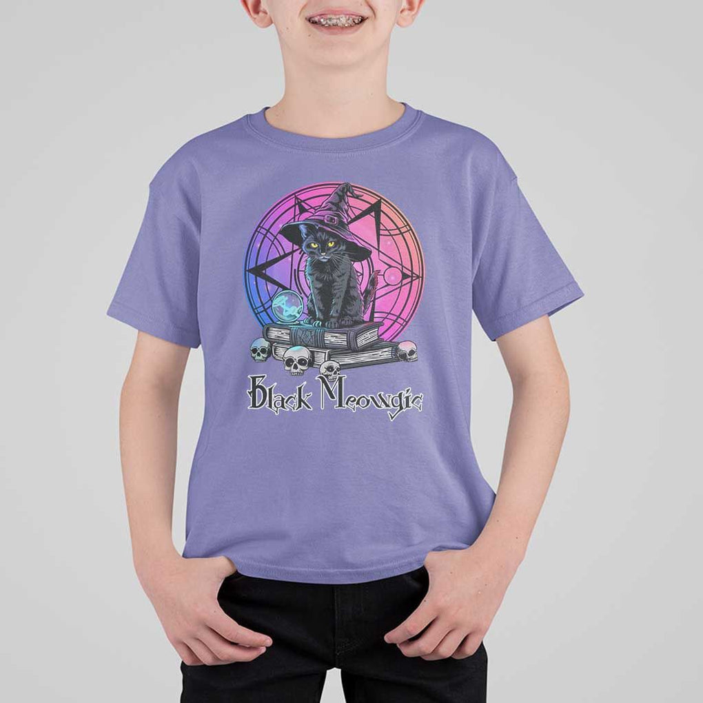 Cat Lover T Shirt For Kid Black Meowgic Pentagram Witchcraft Magic TS11 Violet Print Your Wear