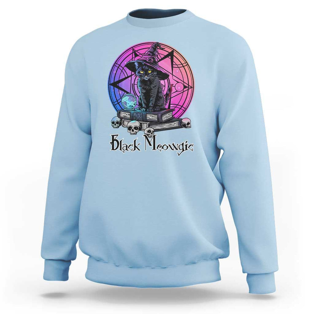 Cat Lover Sweatshirt Black Meowgic Pentagram Witchcraft Magic TS11 Light Blue Print Your Wear