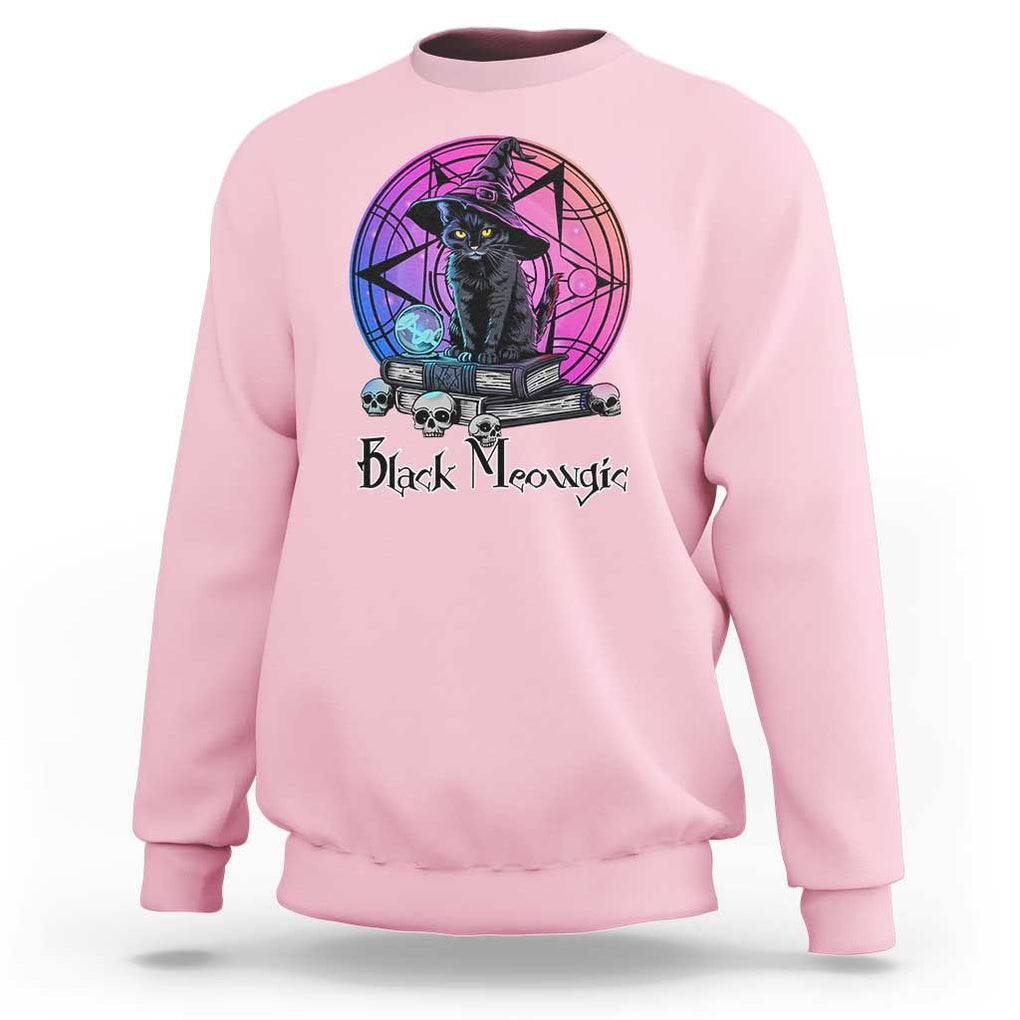 Cat Lover Sweatshirt Black Meowgic Pentagram Witchcraft Magic TS11 Light Pink Print Your Wear