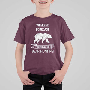 Funny Bear Hunting T Shirt For Kid Weekend Forecast 100% Chance Of Bear Hunter TS11 Maroon Print Your Wear