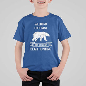 Funny Bear Hunting T Shirt For Kid Weekend Forecast 100% Chance Of Bear Hunter TS11 Royal Blue Print Your Wear