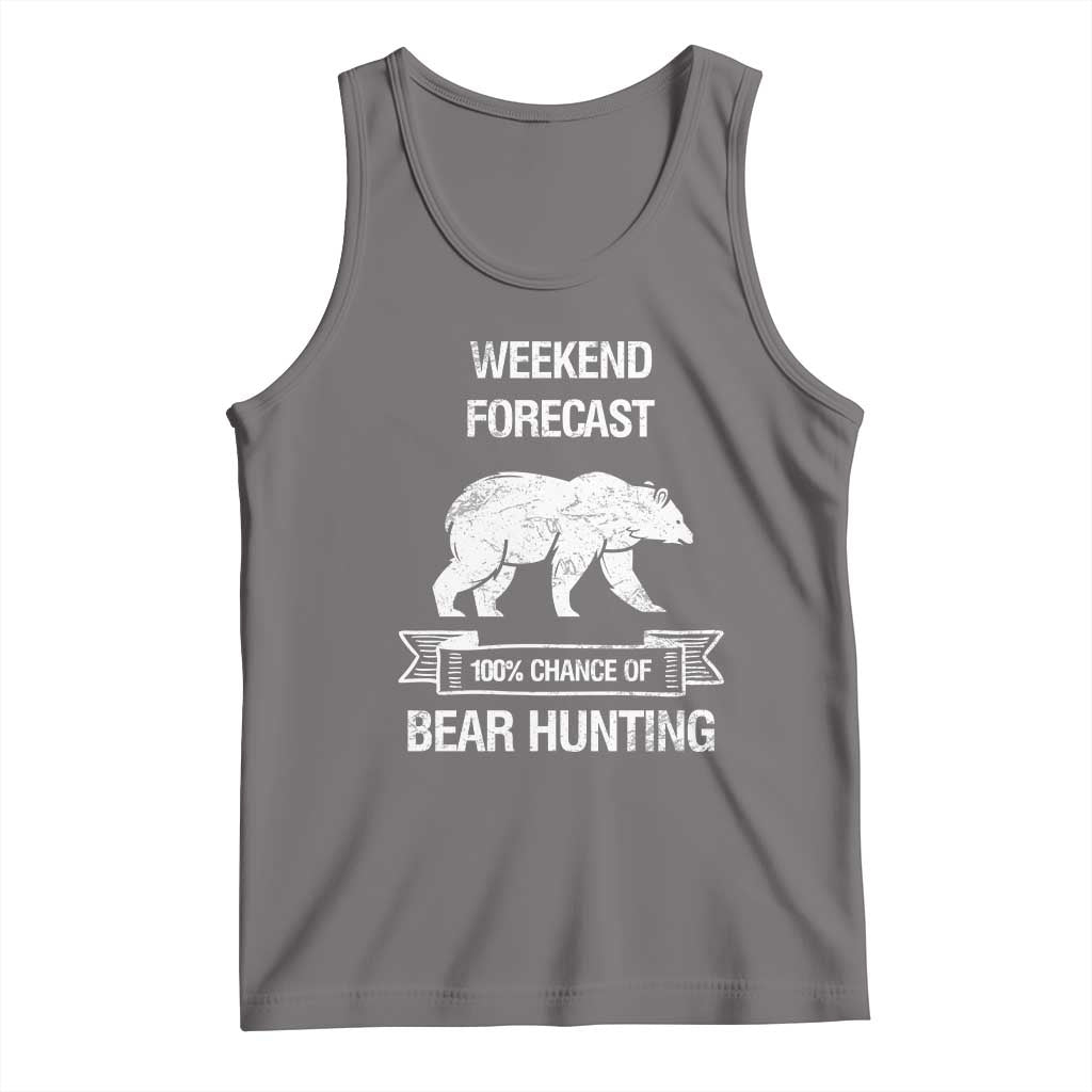Funny Bear Hunting Tank Top Weekend Forecast 100% Chance Of Bear Hunter TS11 Deep Heather Print Your Wear