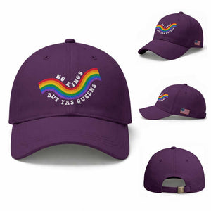 No Kings But Yas Queens LGBTQ Pride Retro Rainbow Baseball Cap TS11 Baseball Cap Universal Fit Purple Print Your Wear