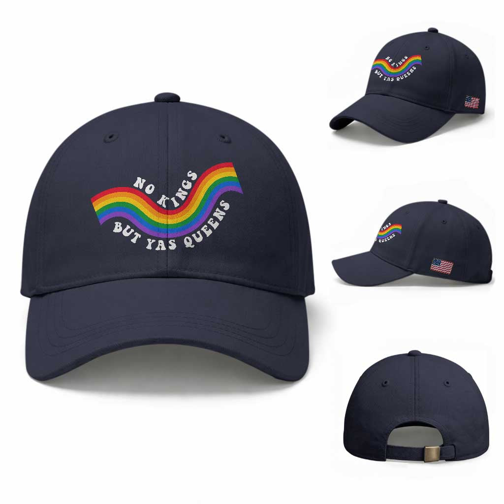 No Kings But Yas Queens LGBTQ Pride Retro Rainbow Baseball Cap TS11 Baseball Cap Universal Fit Navy Print Your Wear
