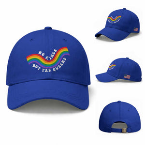 No Kings But Yas Queens LGBTQ Pride Retro Rainbow Baseball Cap TS11 Baseball Cap Universal Fit Royal Blue Print Your Wear