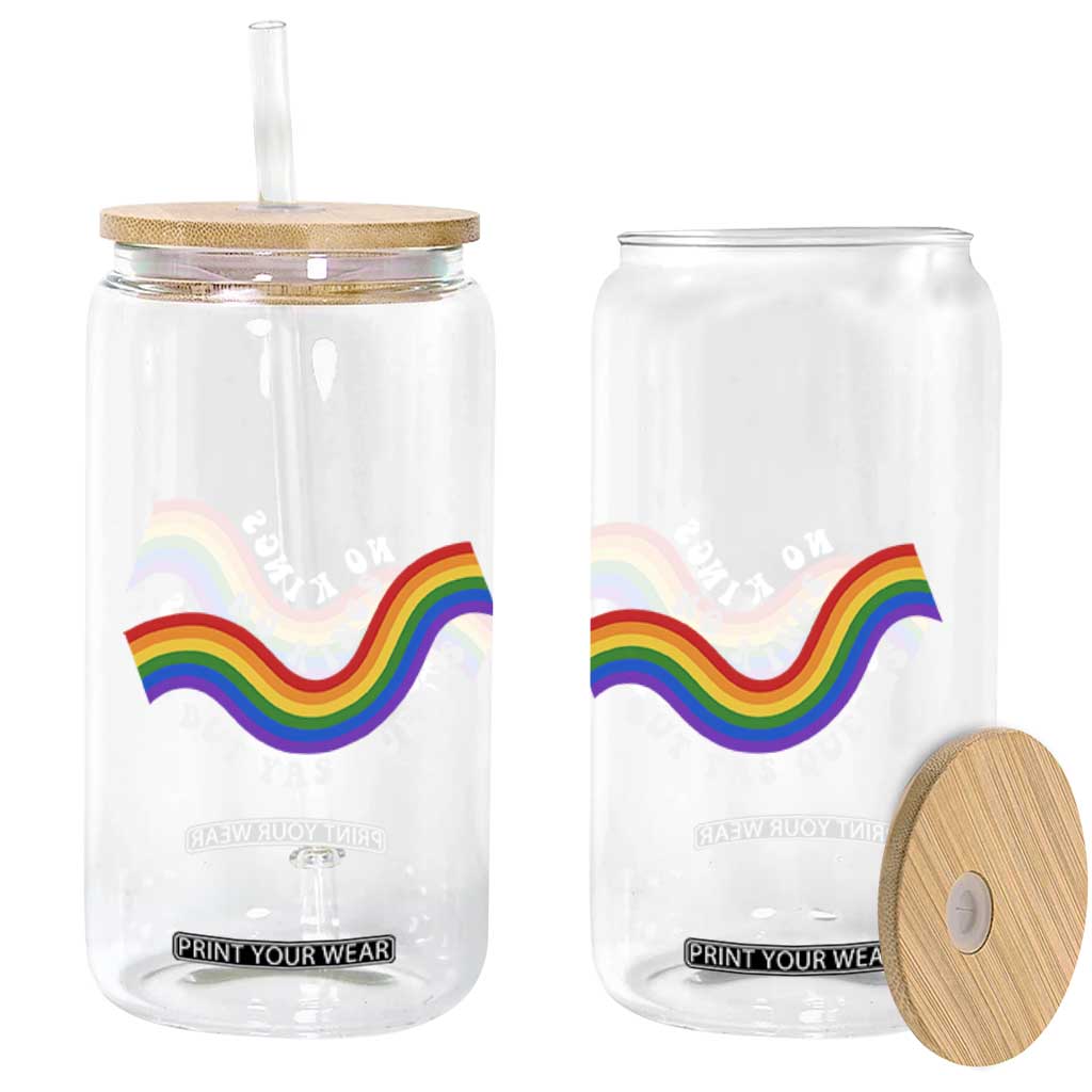 No Kings But Yas Queens LGBTQ Pride Retro Rainbow Glass Can TS11 Print Your Wear