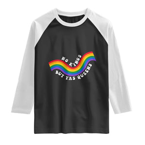 No Kings But Yas Queens LGBTQ Pride Retro Rainbow Raglan Shirt TS11 Black White Print Your Wear