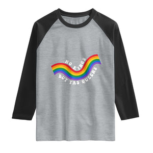 No Kings But Yas Queens LGBTQ Pride Retro Rainbow Raglan Shirt TS11 Heather Gray Black Print Your Wear