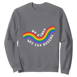 No Kings But Yas Queens LGBTQ Pride Retro Rainbow Sweatshirt TS11 Charcoal Print Your Wear