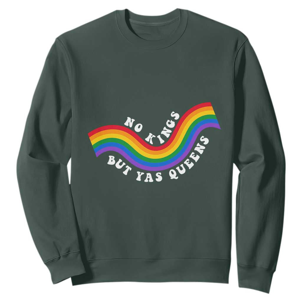 No Kings But Yas Queens LGBTQ Pride Retro Rainbow Sweatshirt TS11 Dark Forest Green Print Your Wear