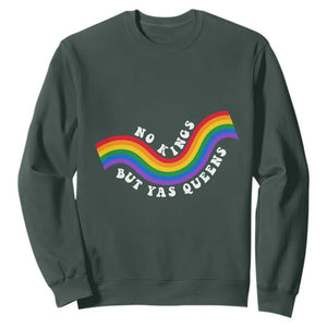 No Kings But Yas Queens LGBTQ Pride Retro Rainbow Sweatshirt TS11 Dark Forest Green Print Your Wear