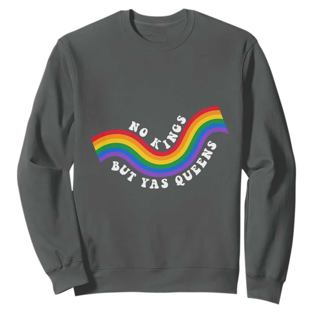 No Kings But Yas Queens LGBTQ Pride Retro Rainbow Sweatshirt TS11 Dark Heather Print Your Wear