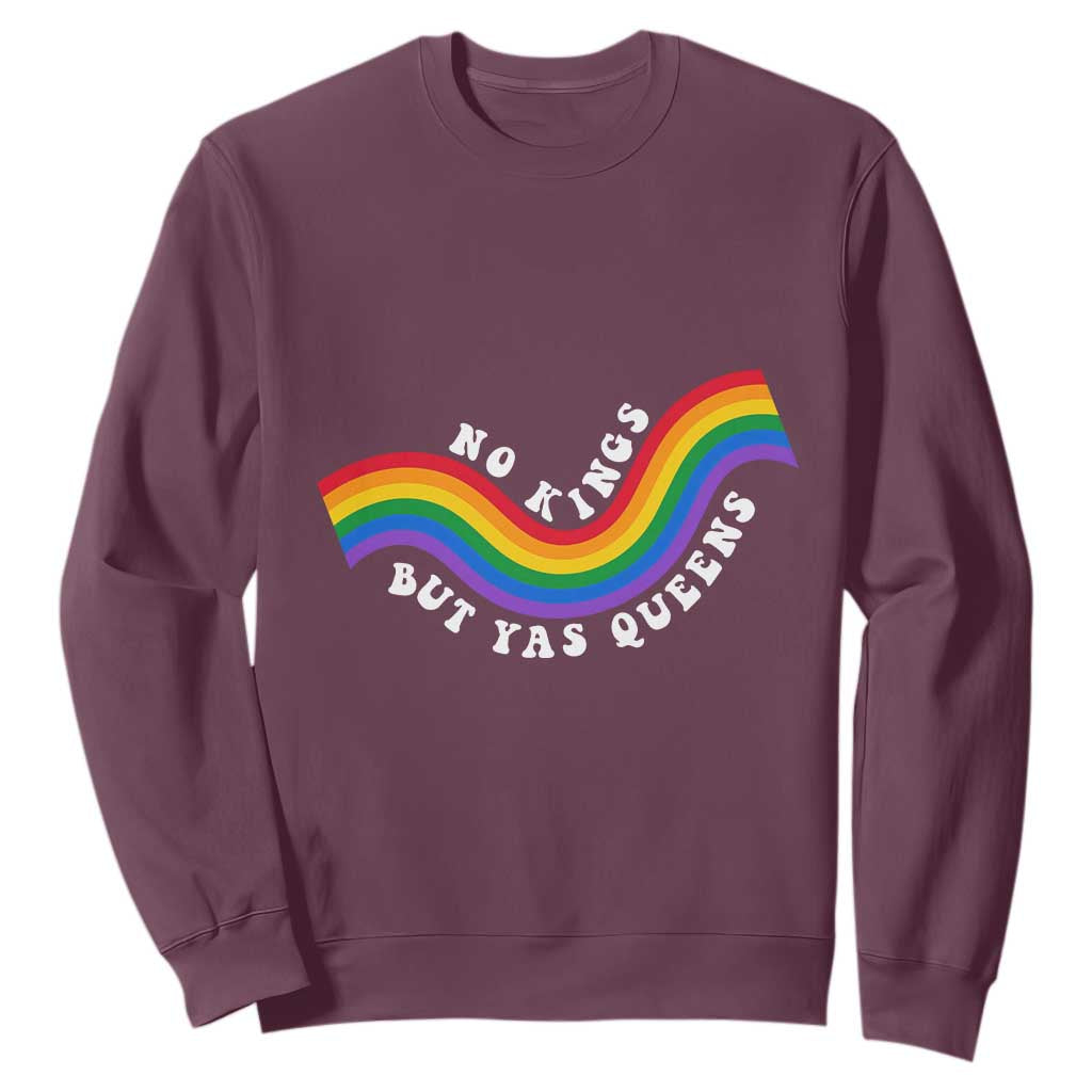 No Kings But Yas Queens LGBTQ Pride Retro Rainbow Sweatshirt TS11 Maroon Print Your Wear
