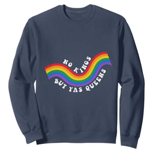 No Kings But Yas Queens LGBTQ Pride Retro Rainbow Sweatshirt TS11 Navy Print Your Wear