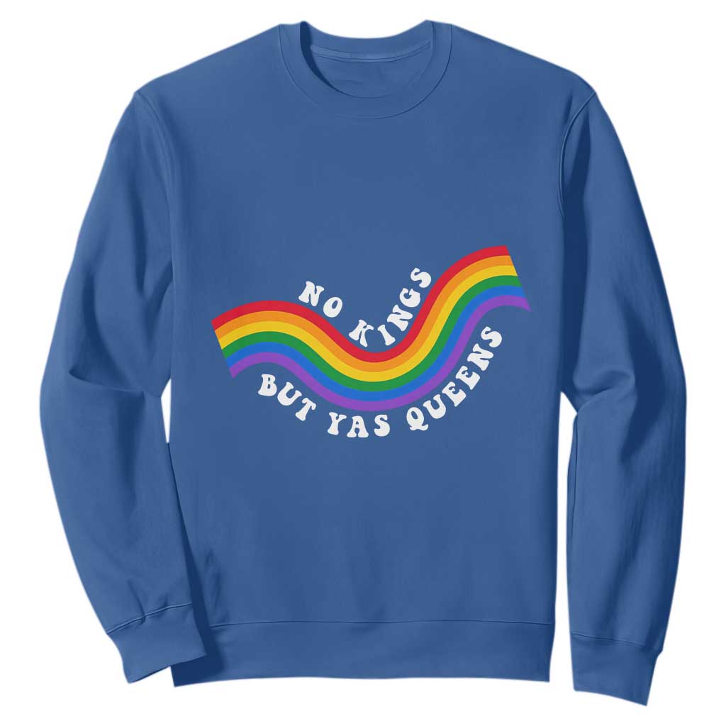 No Kings But Yas Queens LGBTQ Pride Retro Rainbow Sweatshirt TS11 Royal Blue Print Your Wear