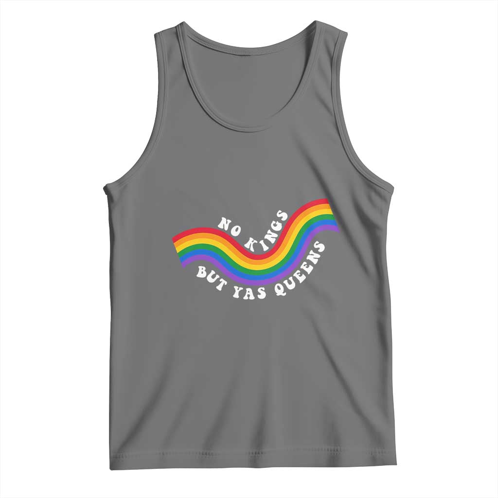 No Kings But Yas Queens LGBTQ Pride Retro Rainbow Tank Top TS11 Black Heather Print Your Wear