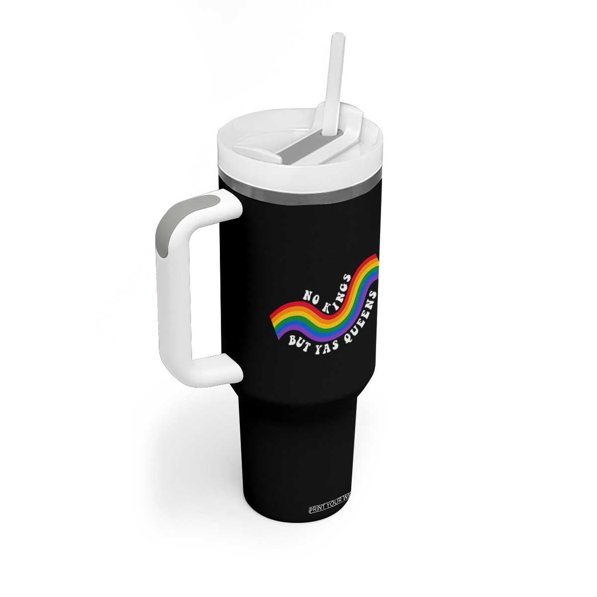 No Kings But Yas Queens LGBTQ Pride Retro Rainbow Tumbler With Handle TS11 Print Your Wear