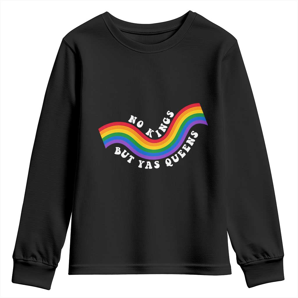 No Kings But Yas Queens LGBTQ Pride Retro Rainbow Youth Sweatshirt TS11 Black Print Your Wear