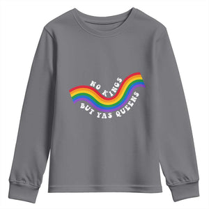 No Kings But Yas Queens LGBTQ Pride Retro Rainbow Youth Sweatshirt TS11 Charcoal Print Your Wear