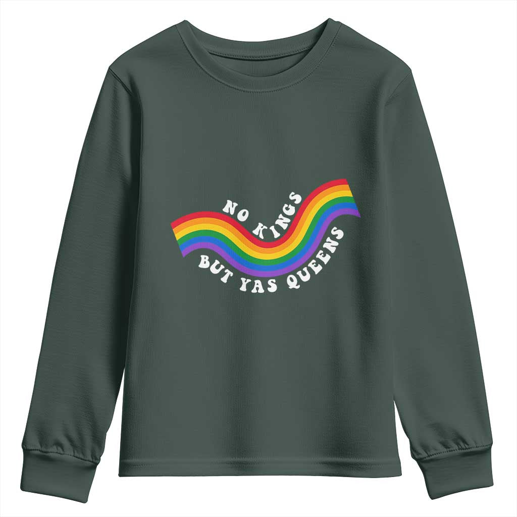 No Kings But Yas Queens LGBTQ Pride Retro Rainbow Youth Sweatshirt TS11 Dark Forest Green Print Your Wear