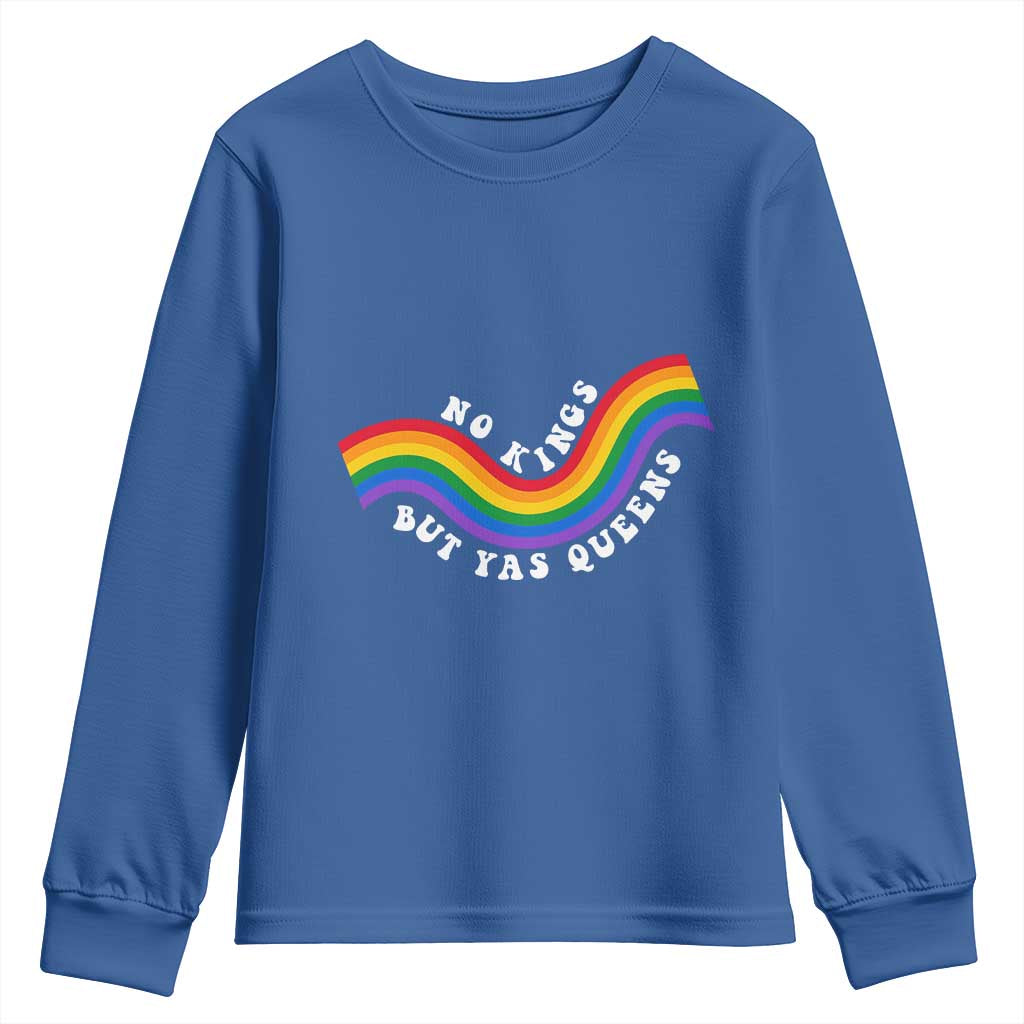 No Kings But Yas Queens LGBTQ Pride Retro Rainbow Youth Sweatshirt TS11 Royal Blue Print Your Wear