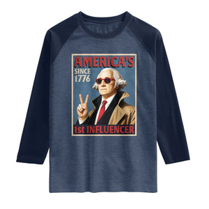 George Washington America's 1st Influencer Raglan Shirt Funny Founding Father USA TS11 Heather Denim Navy Print Your Wear