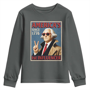 George Washington America's 1st Influencer Youth Sweatshirt Funny Founding Father USA TS11 Dark Heather Print Your Wear