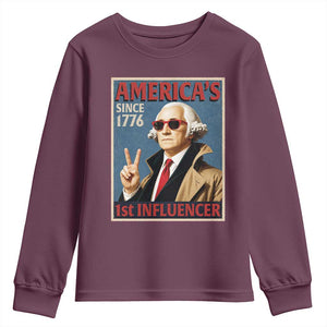 George Washington America's 1st Influencer Youth Sweatshirt Funny Founding Father USA TS11 Maroon Print Your Wear