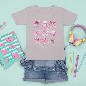 Coquette School T Shirt For Kid Pink Bow Heart Backpack Note Tape Pencil TS11 Ice Gray Print Your Wear