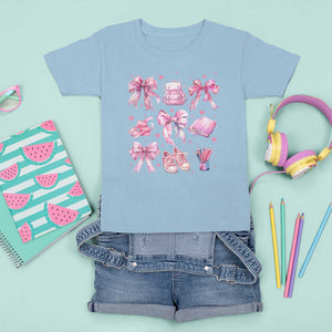 Coquette School T Shirt For Kid Pink Bow Heart Backpack Note Tape Pencil TS11 Light Blue Print Your Wear