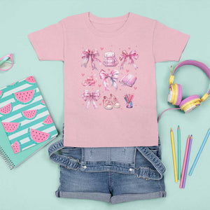 Coquette School T Shirt For Kid Pink Bow Heart Backpack Note Tape Pencil TS11 Light Pink Print Your Wear