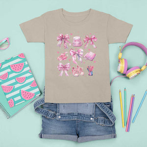 Coquette School T Shirt For Kid Pink Bow Heart Backpack Note Tape Pencil TS11 Sand Print Your Wear