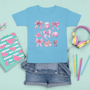 Coquette School T Shirt For Kid Pink Bow Heart Backpack Note Tape Pencil TS11 Sky Print Your Wear