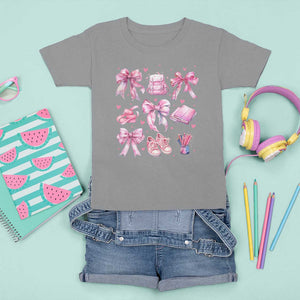 Coquette School T Shirt For Kid Pink Bow Heart Backpack Note Tape Pencil TS11 Sport Gray Print Your Wear