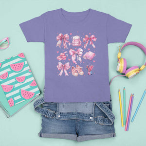 Coquette School T Shirt For Kid Pink Bow Heart Backpack Note Tape Pencil TS11 Violet Print Your Wear