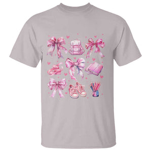 Coquette School T Shirt Pink Bow Heart Backpack Note Tape Pencil TS11 Ice Gray Print Your Wear