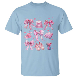 Coquette School T Shirt Pink Bow Heart Backpack Note Tape Pencil TS11 Light Blue Print Your Wear