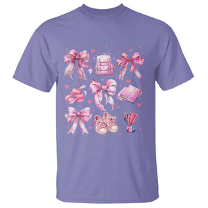 Coquette School T Shirt Pink Bow Heart Backpack Note Tape Pencil TS11 Violet Print Your Wear