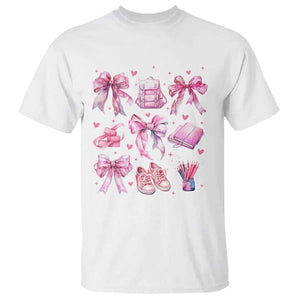 Coquette School T Shirt Pink Bow Heart Backpack Note Tape Pencil TS11 White Print Your Wear