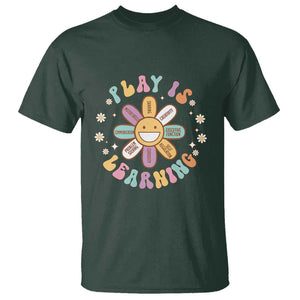 Play Is Learning T Shirt Teachers Inspirational Retro Groovy Daisy TS11 Dark Forest Green Print Your Wear