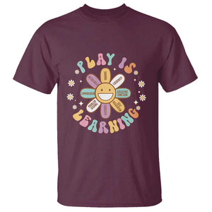 Play Is Learning T Shirt Teachers Inspirational Retro Groovy Daisy TS11 Maroon Print Your Wear