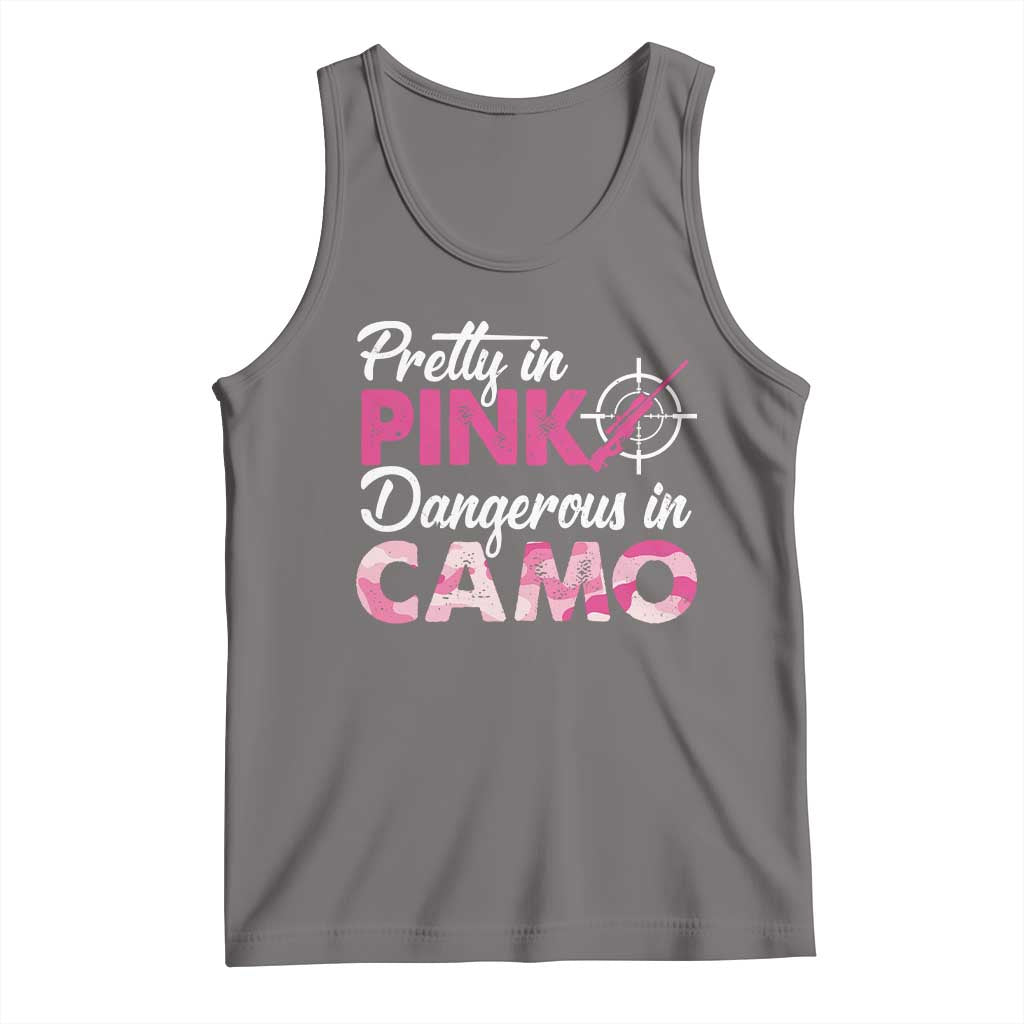 Funny Hunter Tank Top Pretty In Pink Dangerous In Camo Hunting TS11 Deep Heather Print Your Wear