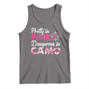 Funny Hunter Tank Top Pretty In Pink Dangerous In Camo Hunting TS11 Deep Heather Print Your Wear